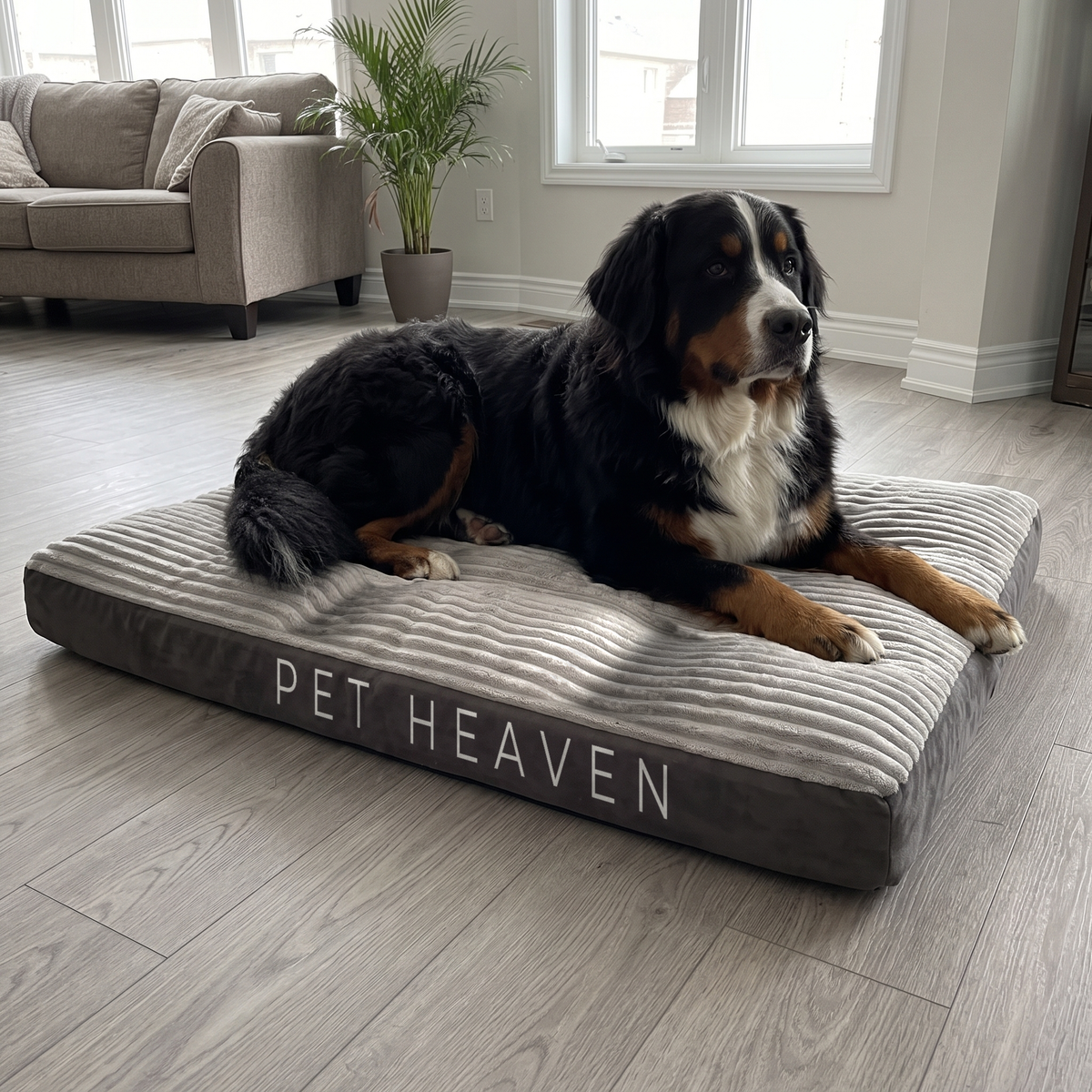 DreamPad in grey – Bernese mountain dog on size XL