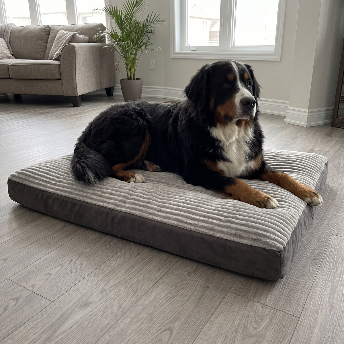 DreamPad in grey – Bernese mountain dog on size XL