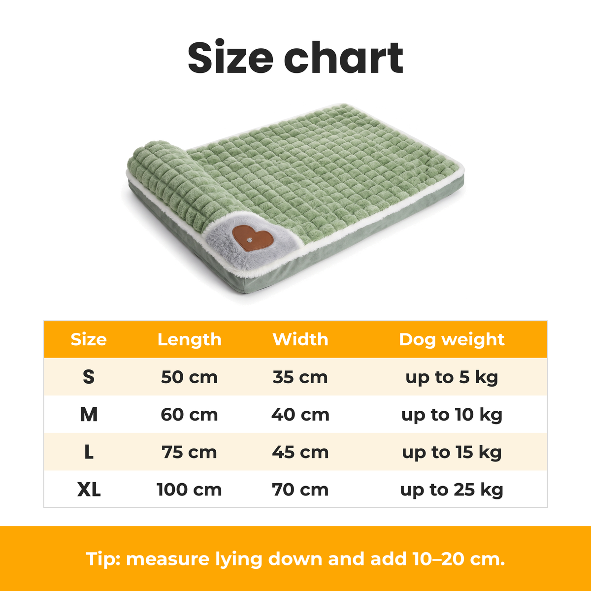 [en] SnugPad – Size chart S to XL